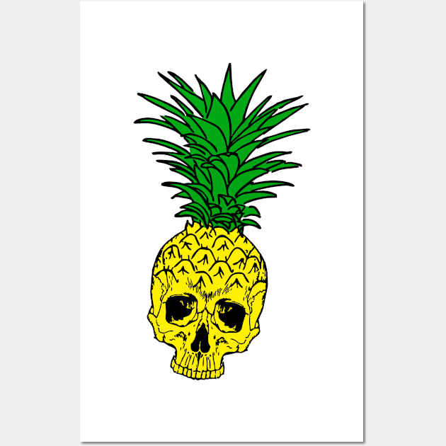 tropical pineapple skull in black Wall Art by B0red